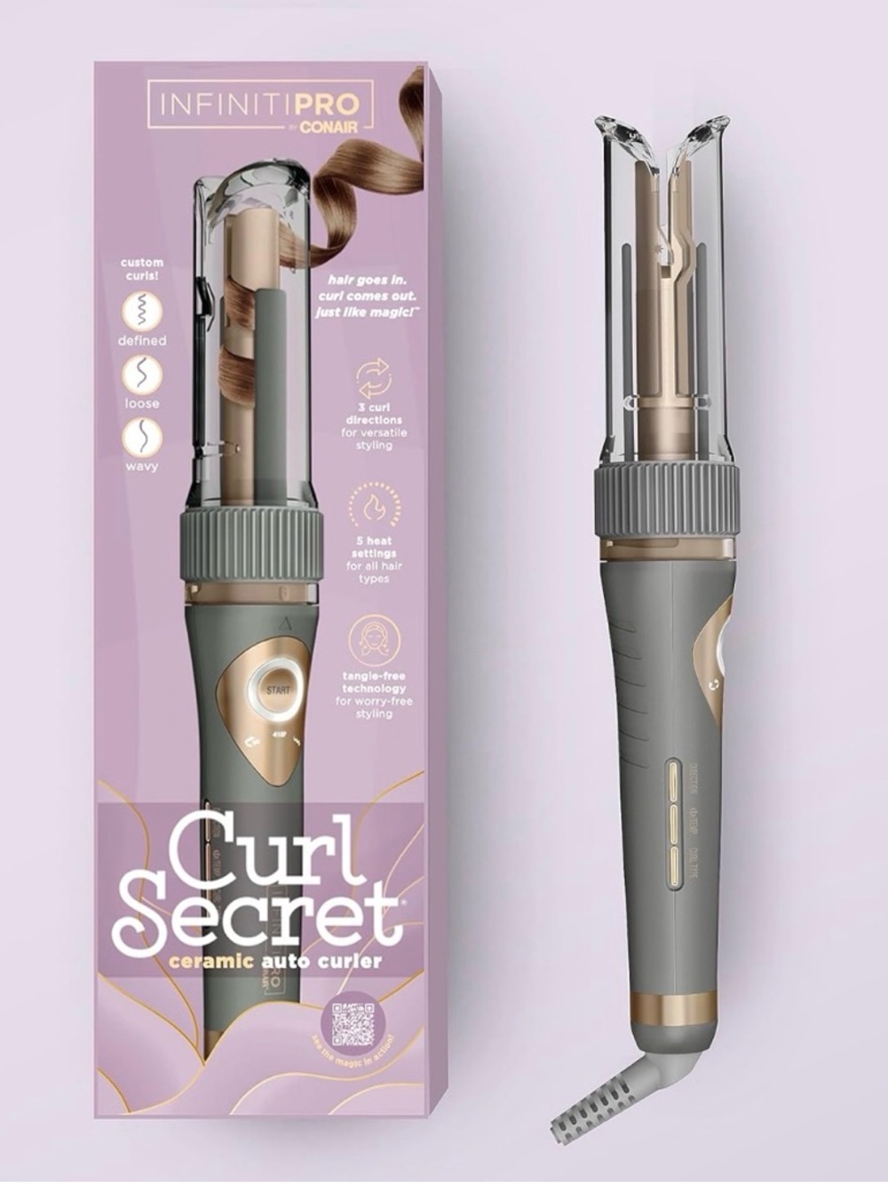 InfinitiPro by Conair Curl Secret Ceramic Auto Curling Wand NWOT 5 Temp+3 Preset
